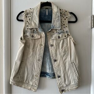 Free People cream denim studded vest